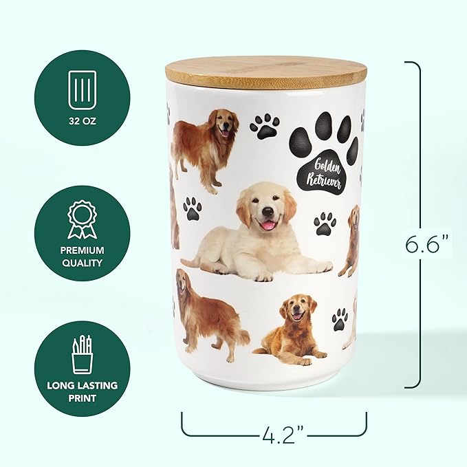 Greenline Goods Premium Dog Treat Ceramic Canister Set – Golden Retriever Airtight Canister for Fresh Treats, Ceramic Jar & Containers with Lids, Farmhouse Canisters, Ideal Kitchen Canisters