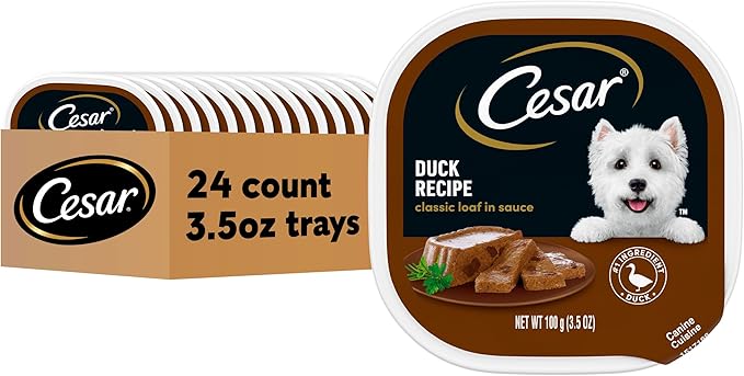 Cesar Classic Loaf in Sauce Adult Wet Dog Food Duck Flavor, Wet Food for Dogs, 3.5 oz Easy Peel Trays, 24 Count
