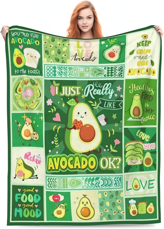 SweetFox Avocado Blanket, Funny Cute Avocado Decor Throw Blanket Gifts for Girls Boys Lovers Super Warm Soft Plush Lightweight Fleece Flannel Winter Bedding Blankets for Kids Adults Women 60"X50"