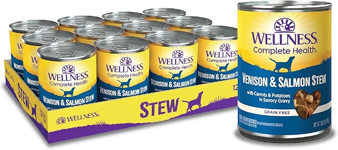 Wellness Complete Health Canned Wet Dog Food, Venison & Salmon Stew, 12.5-Ounce Can (Pack of 12)