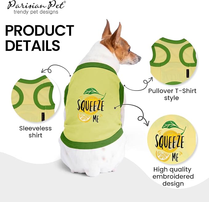 Parisian Pet Dog Shirt – 100% Cotton Shirts for Small Dogs - Sleeveless Puppy Vest – Lightweight and Breathable Pet Apparel – Pullover Summer Dog Clothes - Stretchy Funny T Shirts for Dogs