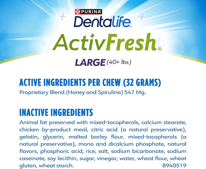 DentaLife ActivFresh Pack of 2 Dog Chews for Large Dogs 40 lbs. and Up, Dental Chews to Freshen Breath, Chicken Flavor, 35 oz. Each, 30 Chews Each/60 Total Chews - 30 ct. Pouch