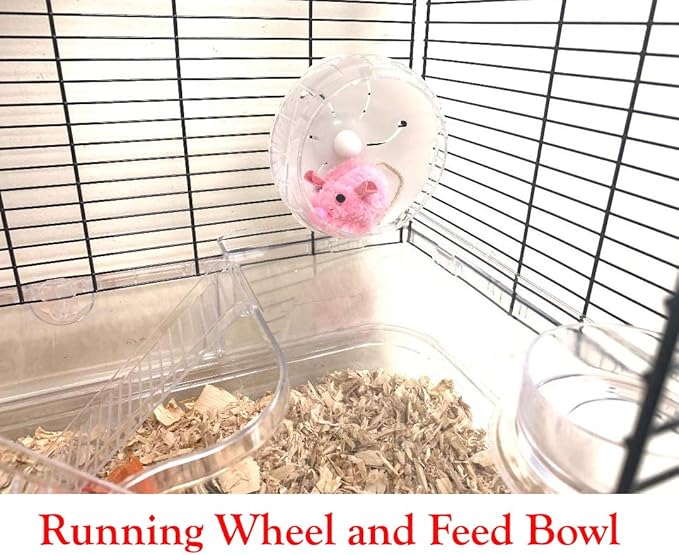 Large 3-Story Acrylic Clear Hamster Palace Cage Habitat Home for Guinea Pig Rodent Gerbil Rat Mice Mouse (L24 x W16 x 23" H, Black/Clear)