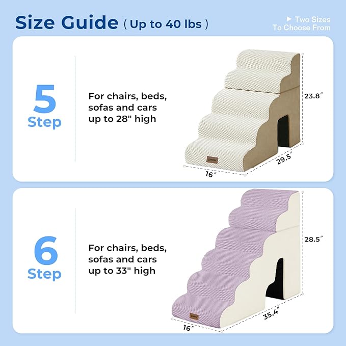 ZOMISIA Dog Steps for High Beds - 6 Step 29" H Pet Stairs with Tunnel 2 in 1 with Zippers Suitable for Large Dogs and Cats, Indoor Cat Ladders with Non-Slip Bottom, Beige