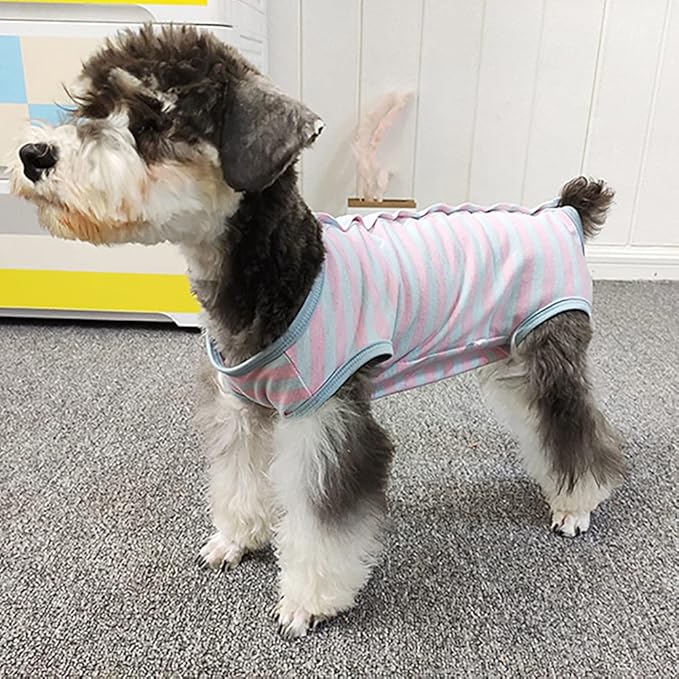 Dog’s Recovery Suit Post Surgery Shirt for Puppy, Wound Protective Clothes for Little Animals(Pink Blue Stripe-m)