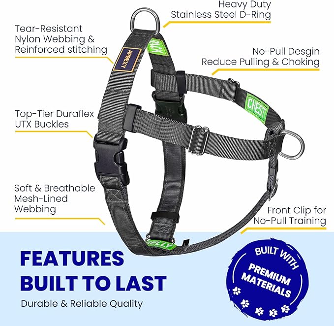 Freedom No Pull Dog Harness for Medium Dogs, Easy Walker, Anti Pulling with Two Stainless D-Rings, Comfortable, Sewn-in Instructions Tags for Easy Use (Black, M)