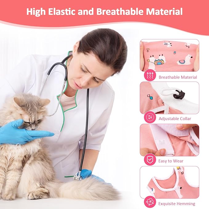Coppthinktu 2 PCS Cat Recovery Suit for Spay Abdominal Wounds Cat Onesie for Cats After Surgery Recovery Suit Female Breathable E-Collar Alternative Kitten Onesie Anti Licking Small