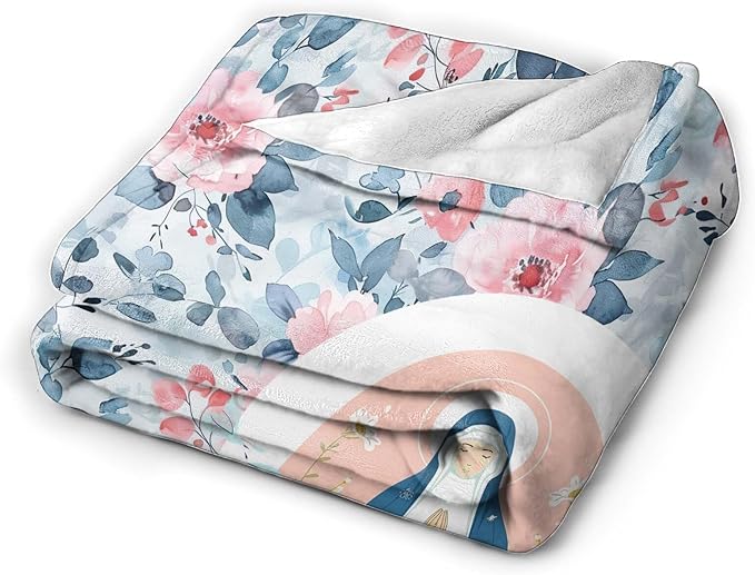 Virgin Mary Throw Blanket Christian Religious Scripture Catholic Spiritual Stuff Gifts for Adults Women Soft Cozy Warm Plush Fluffy Fuzzy Fleece Blanket Decor 40''X50''