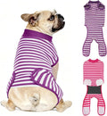 2 Packs Breathable Cotton Dog Recovery Suit for After Neuter Spay Abdominal Wounds Protector, Professional Anti-Licking Onesies for Male Female Pets Surgery Bandages, M Purple & Pink Stripes