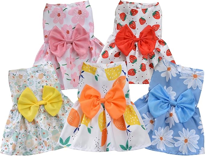 TAPBULL Dog Dresses, Fashionable Pet Dog Clothes, Cute Cat Birthday Dress Outfit (Orange/Red/Yellow/Blue/Pink 5-Pack), XX-Large