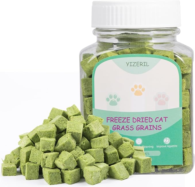 Freeze-Dried Cat Grass Dental Treats - Natural Teeth Cleaning Chews,Hairball Control,Grain-Free Edible Snacks for Indoor Cats & Kittens (80g)