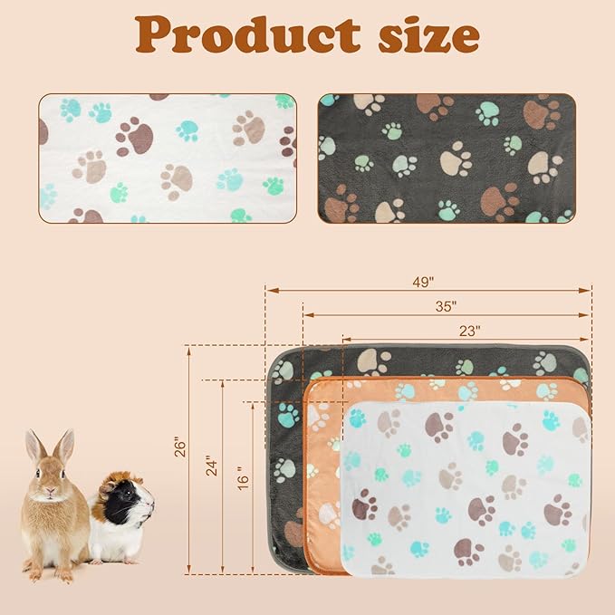 YUEPET Waterproof Guinea Pig Blankets Washable 3 Pack Small Animal Fleece Cage Liners Pet Soft Sleep Mat Pad Cover Warm Flannel Throw for Hamster Guinea Pig Rabbit Chinchilla Hedgehog Ferret 35"×24"