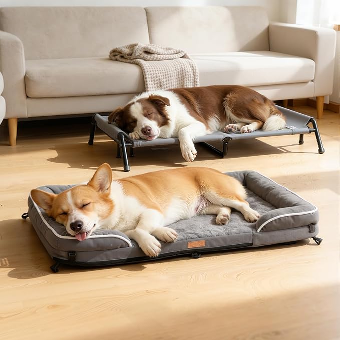 Lekereise Elevated Cooling Dog Bed for Medium Dogs, Portable Indoor & Outdoor Raised Pet Dog Cat Cot, Durable Summer Frame with Breathable Mesh