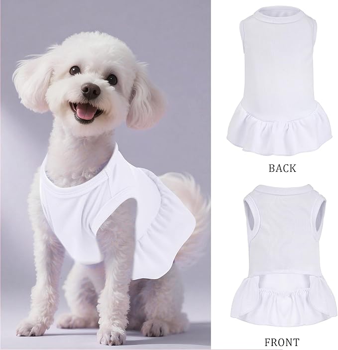 2 Pcs Dog Dresses Cat Skirt Solid Color Dog Clothes Summer Sleeveless Puppy Girl Clothes for Small Pet Dogs Cats (White,Blue, Small)
