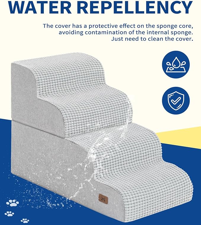 ABCPET Dog Step for Bed, Dog Stair 4-Step 35D Pet Stair 19.7" H for High Bed or Sofa Non-Slip Balanced Pet Step Indoor, Light Grey