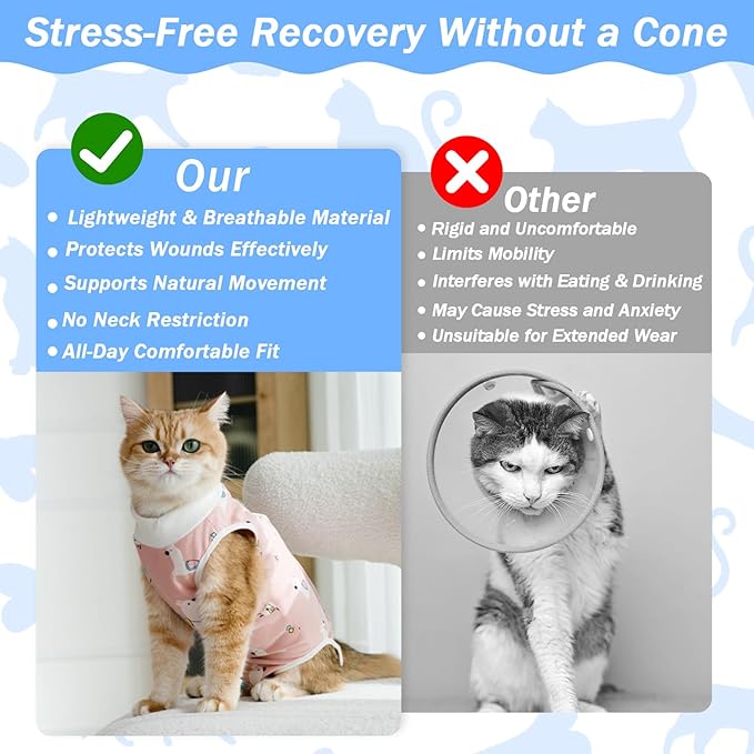Coppthinktu Cat Recovery Suit Female, Breathable Cat Onesie After Surgery Female for Abdominal Wounds or Skin Diseases, Surgery Recovery Suit Kitten Onesie After Spay Wear Anti Licking
