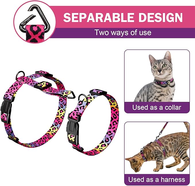 Hikiko Cat Harness and Leash Set Escape Proof Adjustable Walking Travel Soft Kitten Harness for Small Medium Large Cats (Gradient Leopard, M)