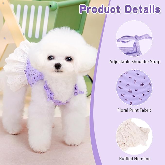 Dog Summer Clothes for Small Medium Dogs Cat Daisy Flower Cute Pet Dress with D-Ring Sleeveless Puppy Outfits Doggy Shirt for Shih Tzu Yorkie Chihuahua Colthe (Purple, Large(6.6-9.3lb))