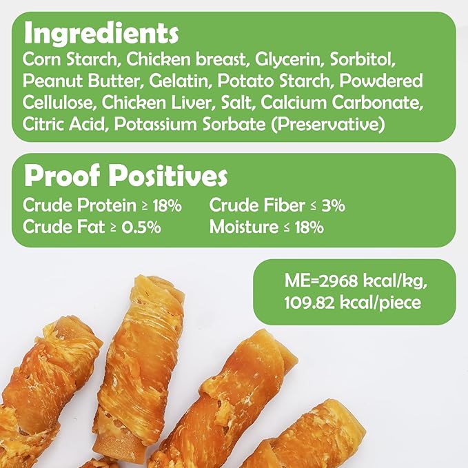MON2SUN Rawhide Free Dog Treats, 3 Inch Chicken Wrapped Rolls, Low Fat and Training Snacks, Peanut Butter Flavor Chews for Small Dogs, 21.16oz (16 Count - Pack of 1)