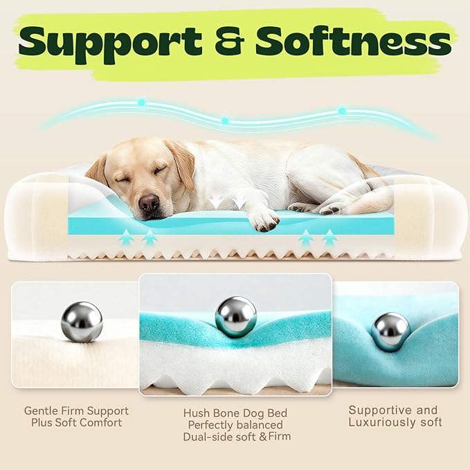 XL Orthopedic Dog Bed for Large Dogs Cooling Gel Memory Foam & Egg Crate Foam,Waterproof Removable Washable Cover with Bolster Sides,42.0"X30.0"X9.0" Grey