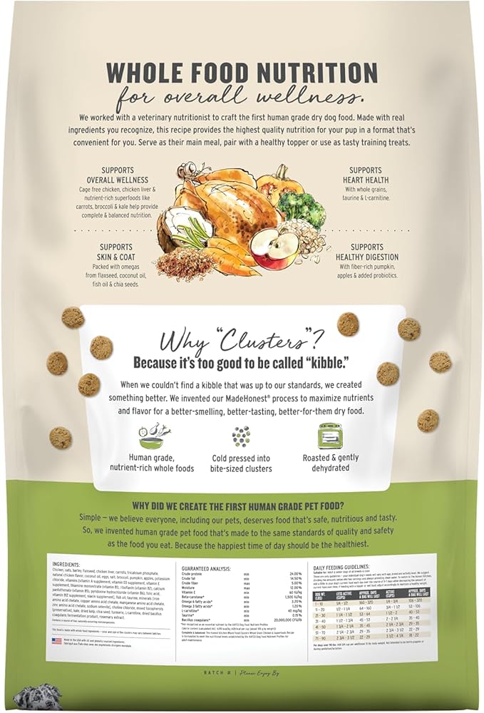 The Honest Kitchen Human Grade Dry Dog Food, Whole Food Clusters Whole Grain Dry Dog Food, Chicken & Oat, 20 lb Bag