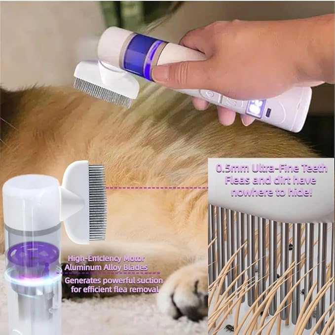 2 in 1 Pet Combs,Electric Pet Flea Comb - Rechargeable Detangling Brush & Lice Comb for Dogs, Cats, Rabbits Removes Fleas, Lice & Loose Hair from Long & Short Haired Pets
