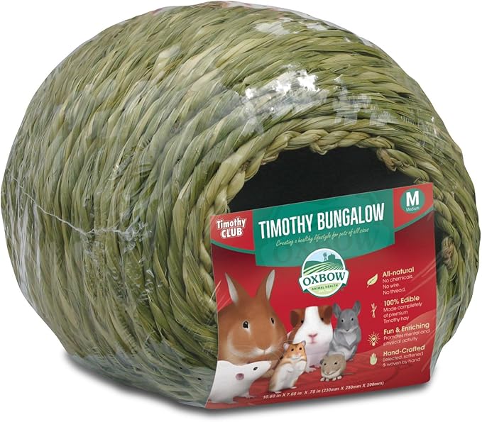 Oxbow Timothy Hay Bungalow, Rabbit & Guinea Pig Hideout, Edible & Hand-Woven Bunny House, No Wires or String, Small Pet Accessories, for Rabbits, Guinea Pigs, Chinchillas & Rats, Medium