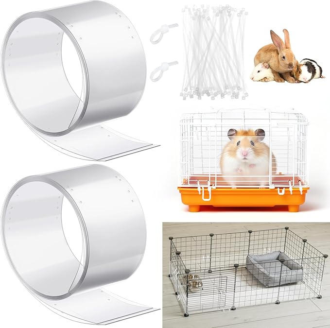 Juexica 2 Pcs 82.7 x 4.5 Inch Guinea Pig Cage Liner Clear Cuttable Critter Liner with Pre Drilled Holes Urine Guard Extra Long Liner with 100 Zip Ties for Rabbit Hamster Ferret Chinchilla