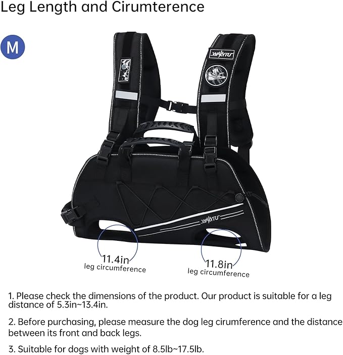 Wakytu Dog Lift Harness for Small Dogs,Dog Backpack Carrier,Adjustable Padded Breathable Straps for Dogs, Disabled, Joint Injuries, Arthritis,M(8.5-17.5LBS)