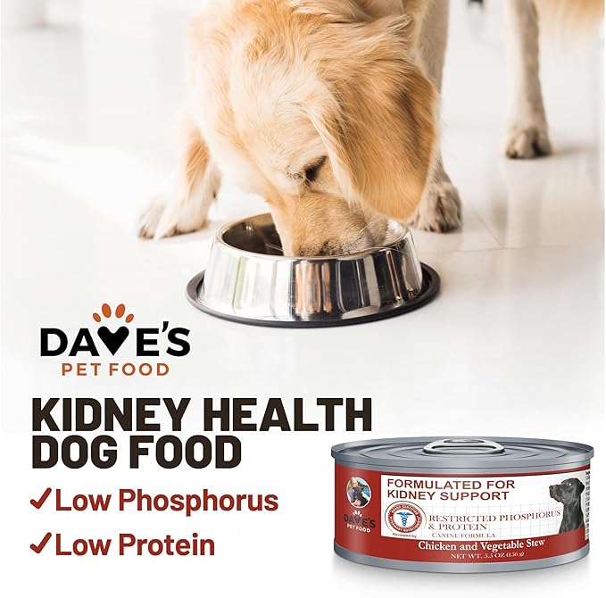 Dave's Pet Food Kidney Support for Dogs (Chicken & Vegetable Stew) - Low Phosphorus & Low Protein Wet Canned Dog Food for Renal Health - No Prescription Needed - 5.5 oz (Case of 12)