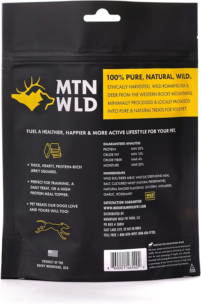 Venison Jerky Training Treats for Dogs – Elk & Deer Meat Protein Dog Treat High-Value Reward – All-Natural, No Fillers, Grain-Free, No Artificial Preservatives – 8 oz (1 Pack)