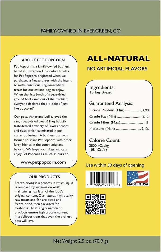 Freeze-Dried Raw Treats - Turkey Breast - 2.5oz Bag, Dog & Cat Snacks, Single Ingredient, Natural, Pet Food Topper, Protein‑Packed Meat