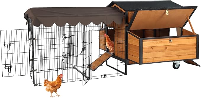 Large Chicken Coop for 6-8 Chickens, Mobile Chicken Tractor with Wheels and Sturdy Metal Frame, Nesting Box and Pull-Out Tray, Weatherproof Hen House for Backyard Farm Garden, Easy to Clean & Assemble
