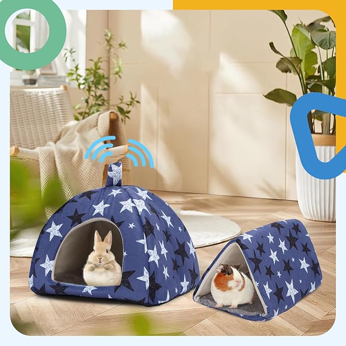 2-Pack Guinea Pig Hideout with Tunnel, Warm Lightweight Small Animal Bed, Easy to Clean Guinea Pig Bed for Rabbits Hamsters Chinchillas