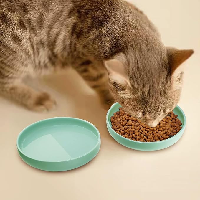 Ceramic Cat Bowls,Shallow Cat Dishes for Food and Water, 6 inch Matte Finish Wide Cat Food Bowl,Whisker Fatigue Free Pet Puppy Kitten Bowl Set of 3,Dishwasher Safe