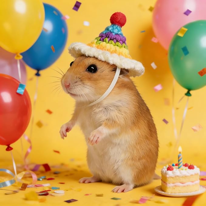 12 Pcs Hamster Hats Mini Party Hats for Small Animals, Cute Hand Knitted Tiny Hats for Snakes Lizards Bearded Dragon Guinea Pig Bunny Reptile Pets Clothes Holiday Party Costume Accessories(Fresh)