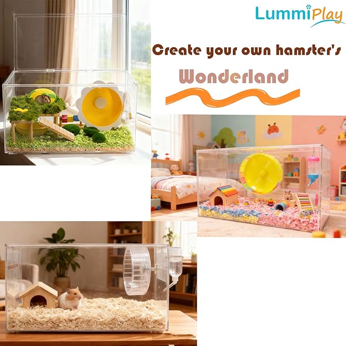 Large Clear Hamster Cage, 23.6 x 13.8 x 12.2 Inches, Transparent Pet Habitat with Ventilation and openable Top Cover, cage only