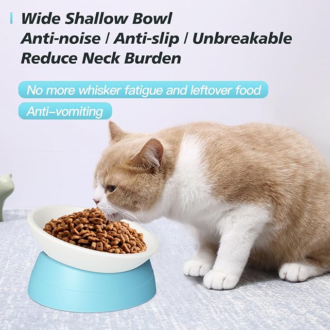 Ravitat Elevated Cat Food Bowl - Adjustable, Anti-Slip & Anti-Noise, Protects Pet's Spine, 17 Oz