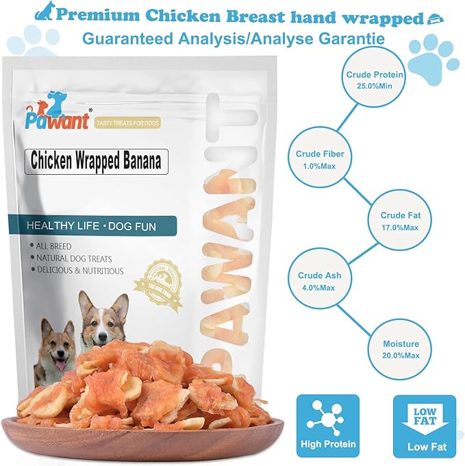 Dog Treats Chicken Wrapped Banana Dog Chews Puppy Training Snacks, Rawhide Free Treats 0.5lb/227g