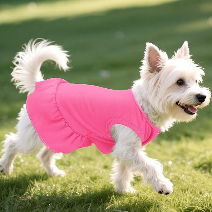 Dog Dresses Cat Skirt Solid Color Dog Clothes Summer Sleeveless Puppy Girl Clothes for Small Pet Dogs Cats (Rose Pink, Medium)