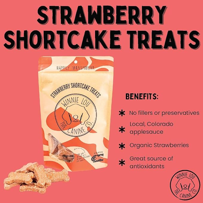 Winnie Lou Organic Dog Treats – Natural Dog Biscuits, USA Made, Organic Ingredients, Clean, Sensative Stomach, All Breed Sizes, High Protein, Hypoallergenic, Strawberry Shortcake Treats (Pack of 2)