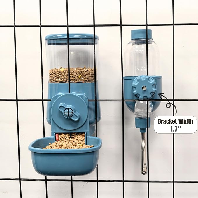 Automatic Pet Food Water Dispenser, Auto Gravity Pet Feeder Water Bottle Set for Crate Cage for Puppy Cat Rabbit Guinea Pigs Chinchilla Ferret Hedgehog (Blue)
