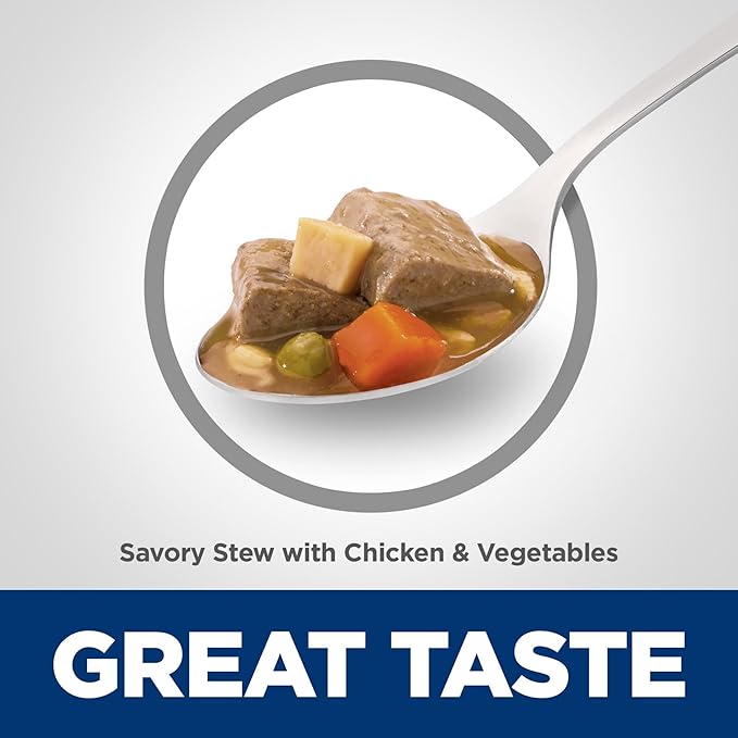 Hill's Science Diet Adult 7+ Senior Wet Dog Food, Savory Stew with Chicken & Vegetables in Gravy, 12.8 oz. Cans, 12-Pack