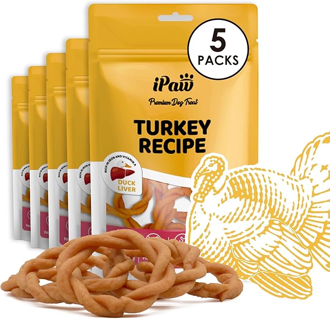 iPaw 5 Stock-Up Combo Turkey Dog Treats, All Natural Human Grade Dog Treat, Suitable for Training chew, Hypoallergenic, Rawhide Alternative, Ring (Duck Liver), 5 Packs
