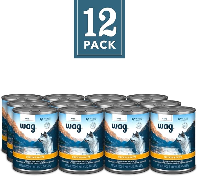 Amazon Brand - Wag Pate Canned Dog Food, Chicken Recipe, 12.5 Ounce (Pack of 12)