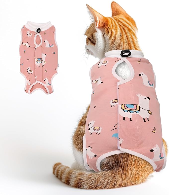 Cat Recovery Suit for Spay Abdominal Wounds Female, Cat Onesie for Cats After Surgery, Pet Surgery Recovery Suit Kitten Onesie for Cats Anti Licking (Alpaca Pattern（1PCS）, Large)