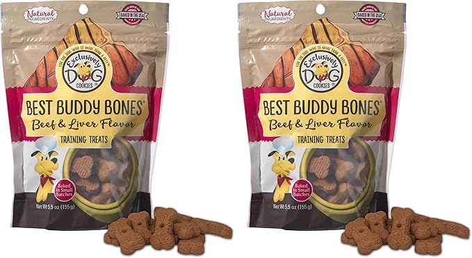Exclusively Dog Best Buddy Bones Training Treats for Dogs and Puppies - All Natural, Baked in The USA, Ideal for Training & Agility, No Animal Byproducts - Beef & Liver Flavor, 5.5oz Resealable Bag