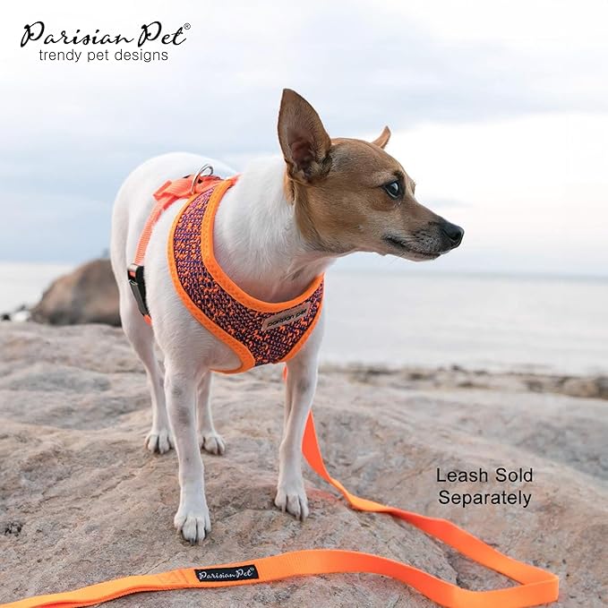 Parisian Pet Dog Harness - Breathable Mesh Orange Blue No Pull Puppy Harness with Leash Ring - Adjustable Harnesses for Dogs - Soft Padded Step-in Pet Vest - Lightweight Vests for Medium Sized Dogs