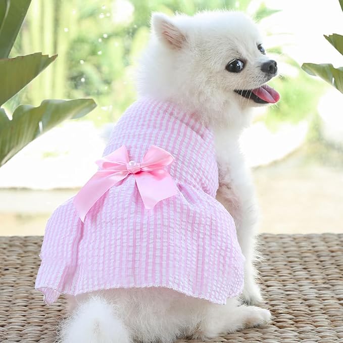 TAPBULL Dog Dresses, Fashionable Pet Dog Clothes, Cute Cat Birthday Dress Outfit (Blue/Red/Pink/Pink-Blue/Yellow-Blue 5-Pack), Medium