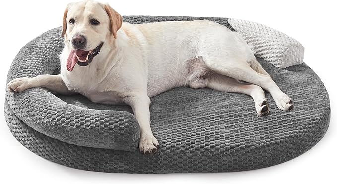 JOEJOY Orthopedic Dog Beds Large Sized Dog, Washable Waterproof Oval Large Dog Bed with Removable Cover, Big Egg-Crate Memory Foam Pet Bed with Bolster Sides & Non-Skid Bottom, Dark Grey, 36''x27''